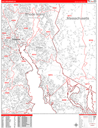 East Providence Wall Map Zip Code Red Line Style 2026